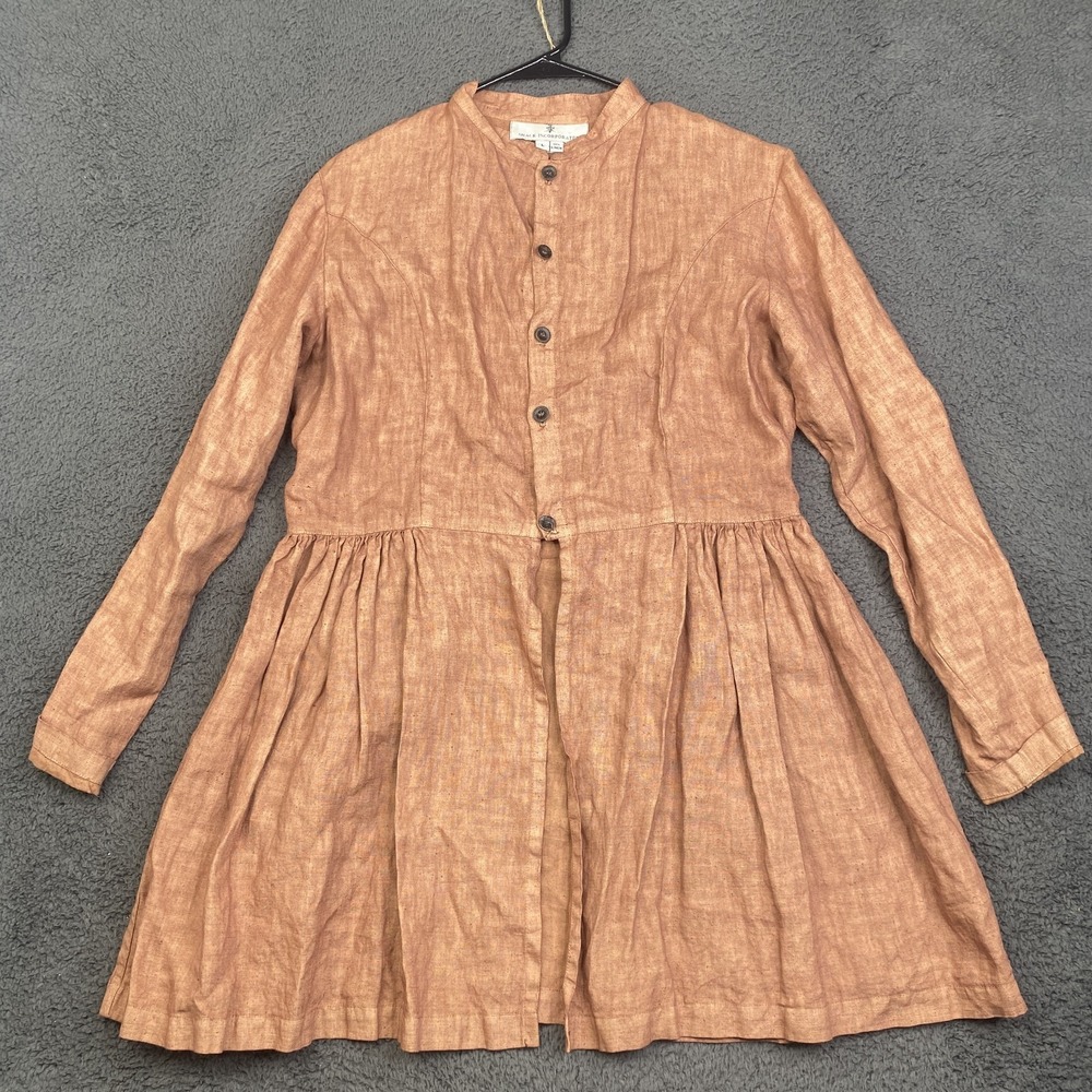 Shack Incorporated Tunic Womens Large Brown Linen Long Sleeve Button Front Boho